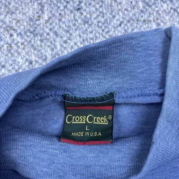 VTG Cross Creek Mock Neck Shirt Mens L USA Made Blue Long Sleeve 90s - Picture 2 of 6